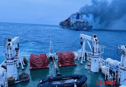 Explosion, fire on Wan Hai boxship off India’s Kerala; Four crew missing