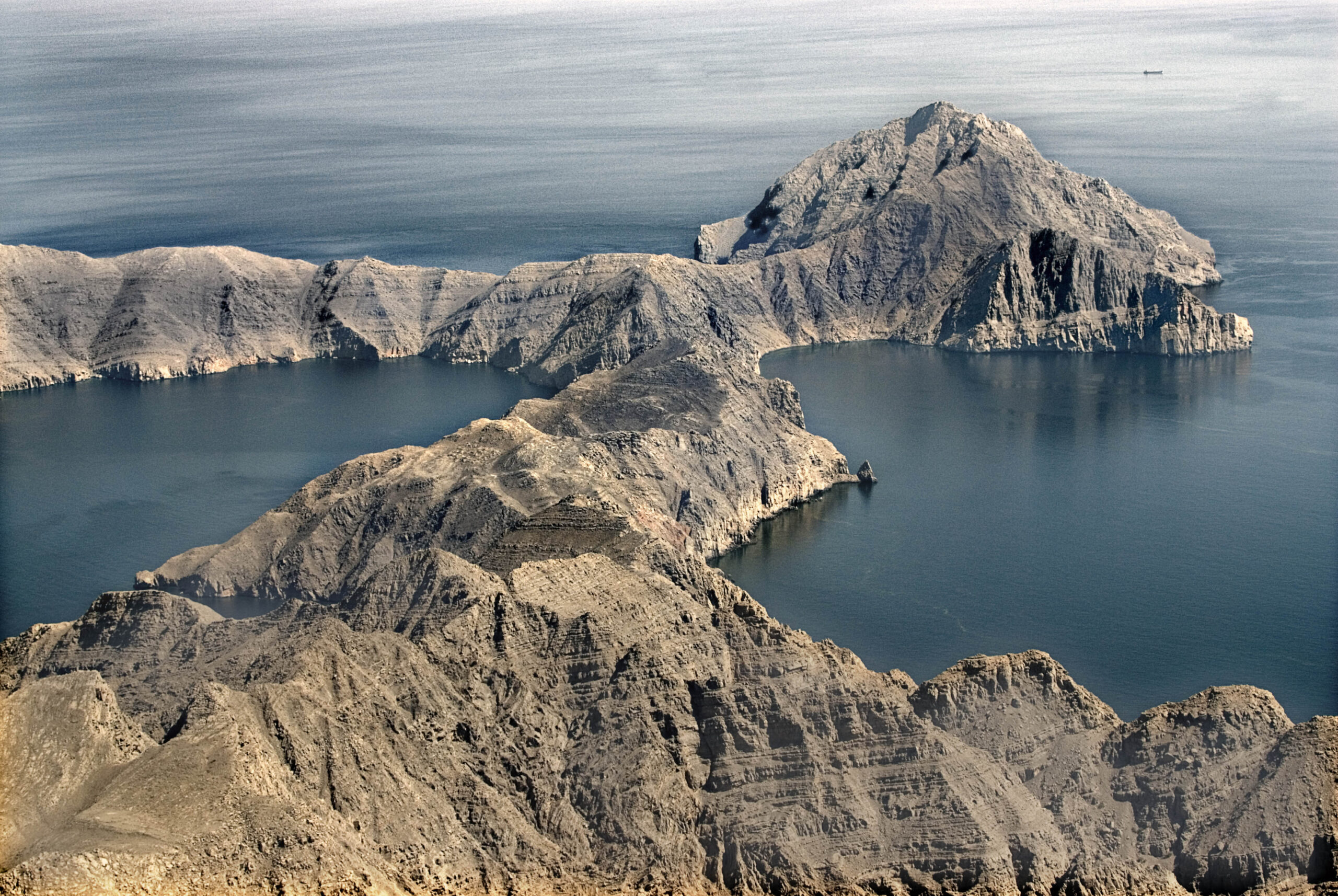 Strait of Hormuz, with a tanker in the background