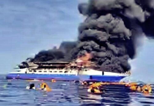 Passenger ship catches fire in Indonesia; passengers jump for safety