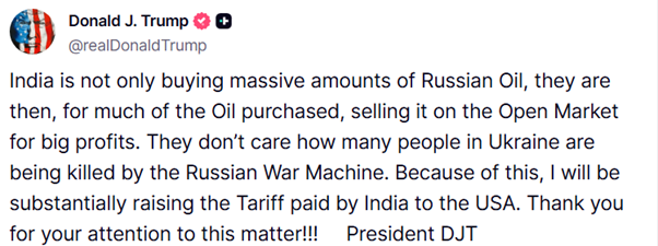 US tariff hike ‘unjustified, unreasonable’ says India, cites ongoing US-Russia trade