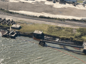 Ship oil spill after allision with pier near Galveston