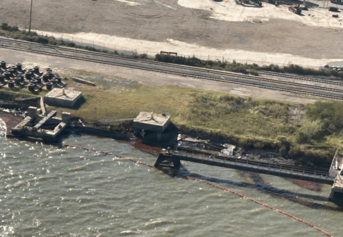 Ship oil spill after allision with pier near Galveston