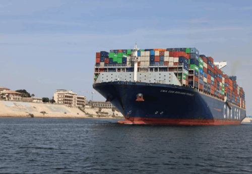 Passage of giant container ship through the Suez Canal in two years