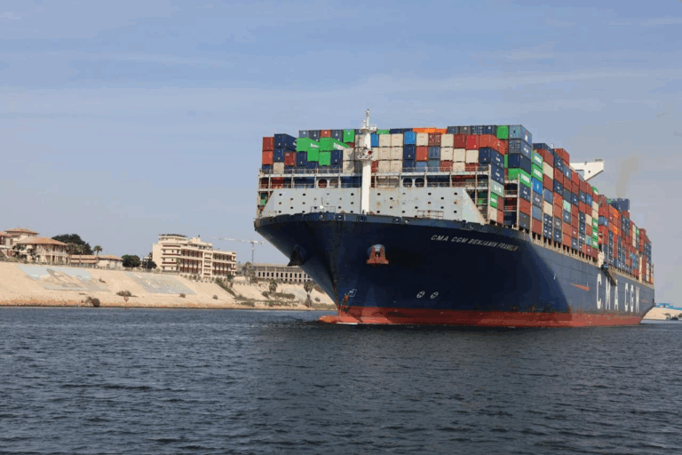 Passage of giant container ship through the Suez Canal in two years