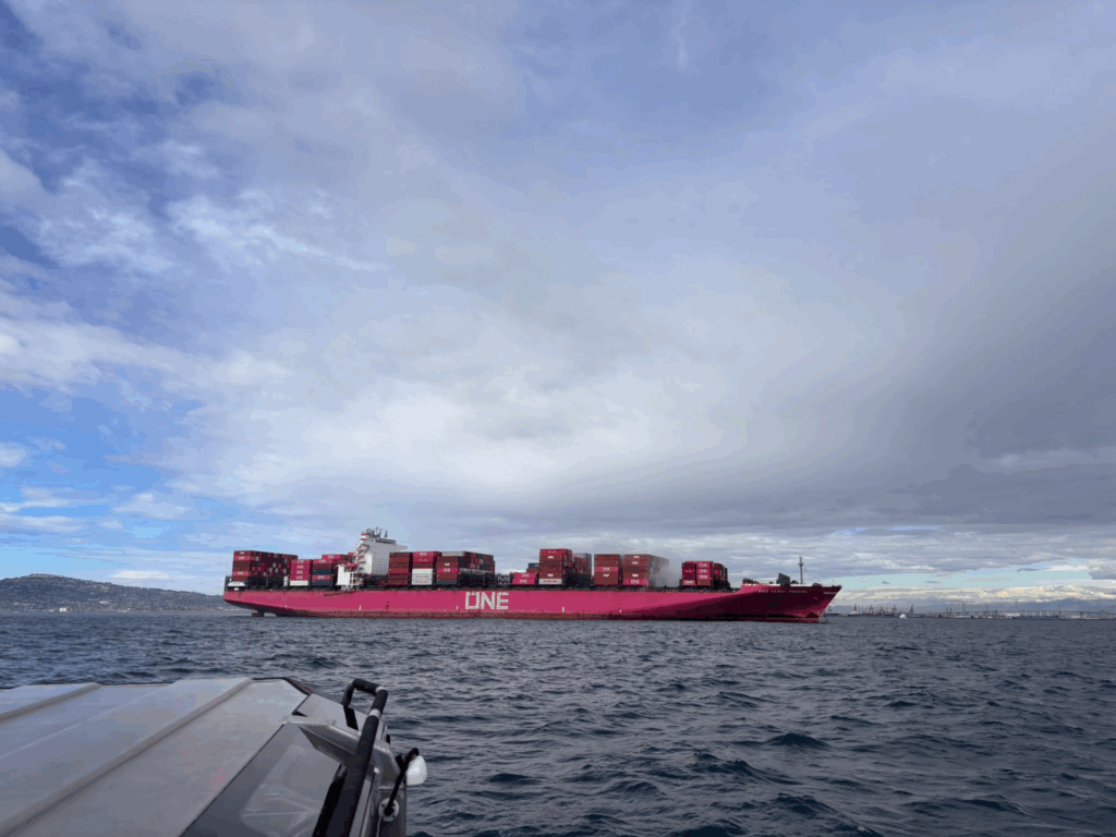 Fire-hit container ship at Port of LA towed to anchorage; all crew members accounted for