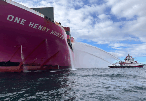 Fire-hit container ship at Port of LA towed to anchorage; all crew members accounted for