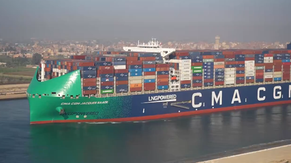 Suez Canal sees first mega boxship transit in sign of easing tension