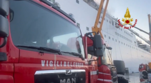 Fire breaks out aboard ro-ro passenger ship at Port of Naples (Video)