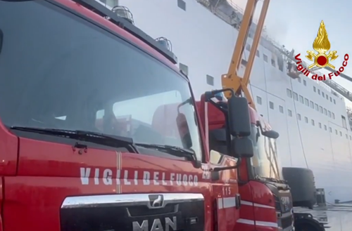 Fire breaks out aboard ro-ro passenger ship at Port of Naples (Video)