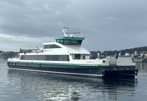 Electric catamaran ferry Rygerlys.
