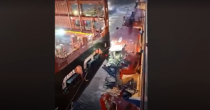 Cruise ship collides with container ship in stormy-battered German port