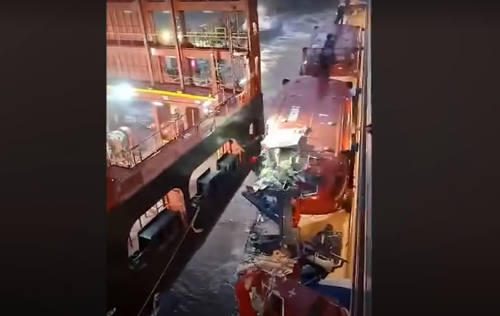 Cruise ship collides with container ship in stormy-battered German port
