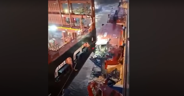 Cruise ship collides with container ship in stormy-battered German port